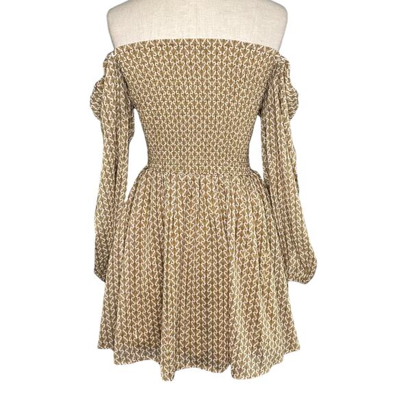 KOURT Tan Gold Smocked A-Line Mini Dress Women's Size XS Glam Calypso - Picture 4 of 9